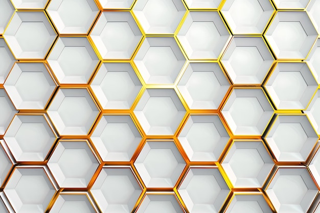 una pared con un patrón dorado y blanco que dice hexágono