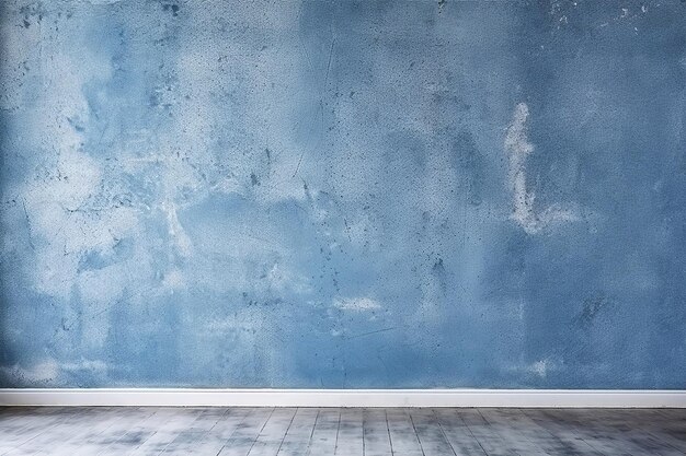La pared y el piso azules vacíos en el interior de la vista frontal del interior moderno