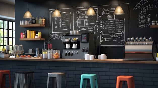 una pared de pizarra en la cafetería