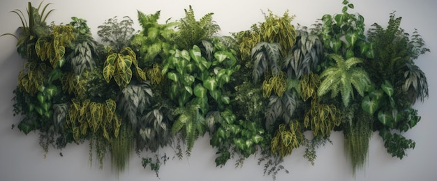 Una pared de plantas con hojas verdes