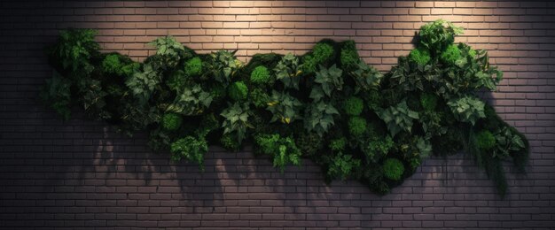 Una pared de plantas con una planta verde sobre ella.