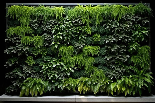 Una pared de plantas verdes está cubierta de musgo.