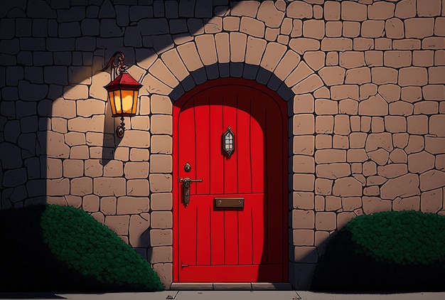 Pared con una puerta roja