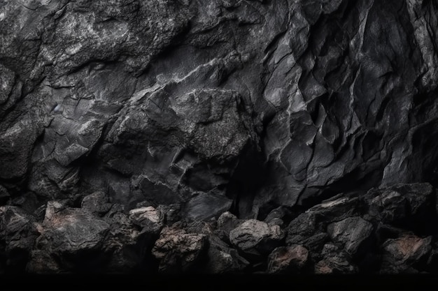 Una pared de roca negra con un fondo blanco y negro