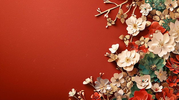 Foto una pared roja con flores en ella y un fondo rojo ilustraciones de coronas de flores feliz acción de gracias
