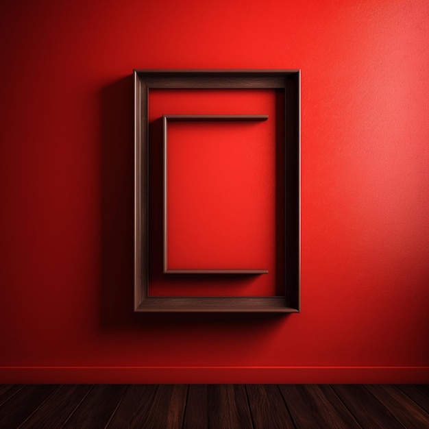 Una pared roja con un marco colgado en ella