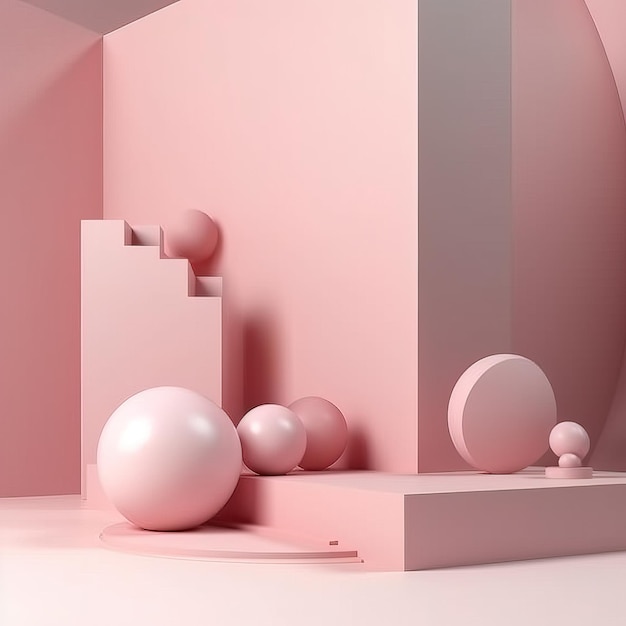 Una pared rosa con una gran bola encima.