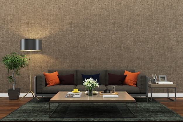 Pared textura fondo madera mármol piso sofá silla lámpara interior vintage moderno