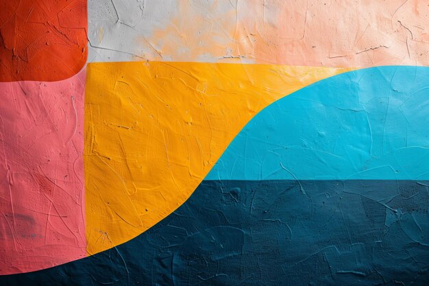 Una pared texturizada con un diseño de bloque de colores audaces fusiona el arte abstracto con el estilo minimalista AI Generar