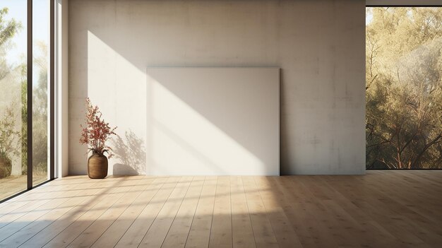 Pared vacía de la galería con lienzo blanco en blanco