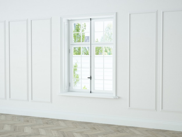 Pared de ventana elegante blanca con moldura