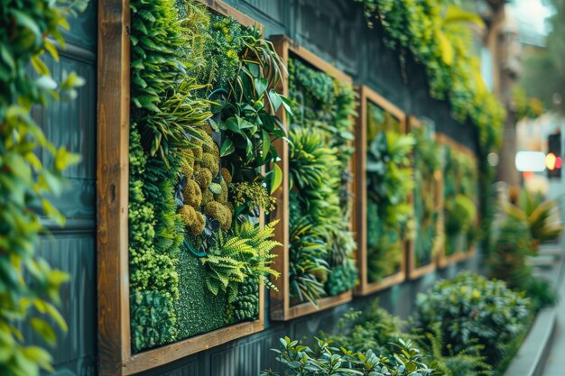 Pared verde cubierta de varias plantas