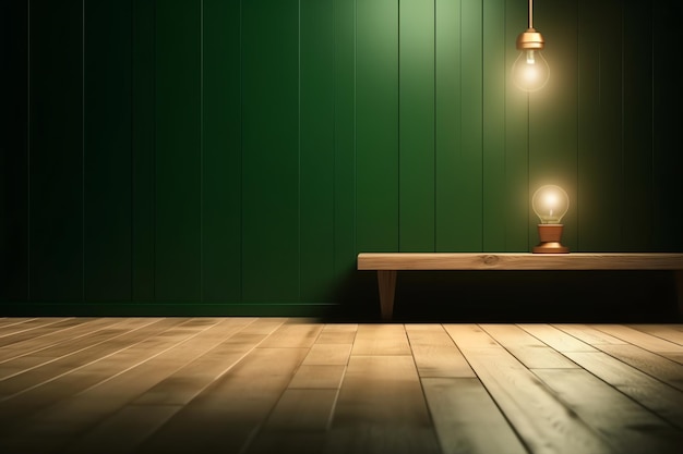 Una pared verde con dos luces encendidas y la palabra luz en la parte inferior