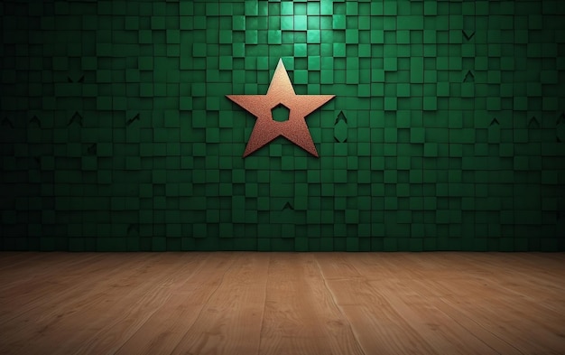 Una pared verde con una estrella en ella