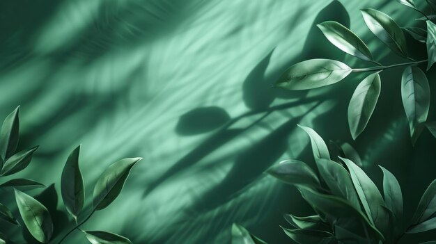 Pared verde con hojas que proyectan sombras Belleza natural de la naturaleza