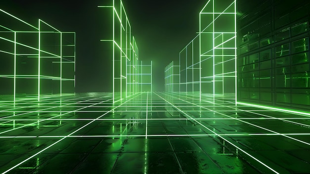 una pared verde con una luz verde en ella