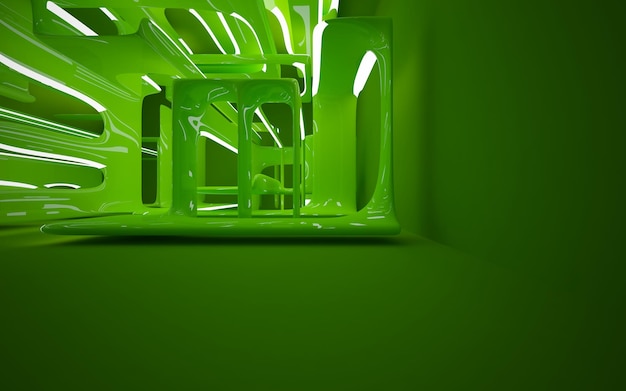 Una pared verde con un montón de objetos de vidrio en el medio.