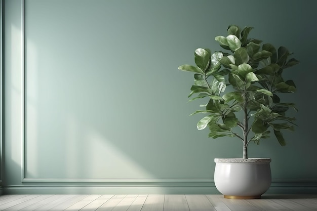 Una pared verde con una planta en ella