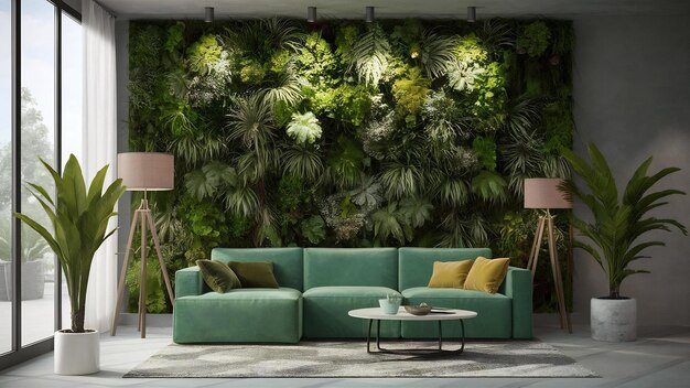 Foto pared verde viviente en el diseño de interiores jardín vertical interior 3d render