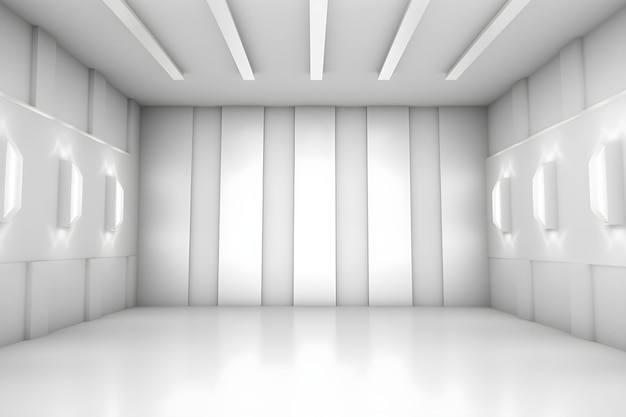 Foto parede 3d geométrica vazia com piso claro e suave e bela iluminação