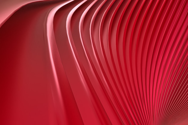 Parede abstrata vermelha arquitetura onda fundo abstrato renderização 3d, fundo vermelho para apresentação