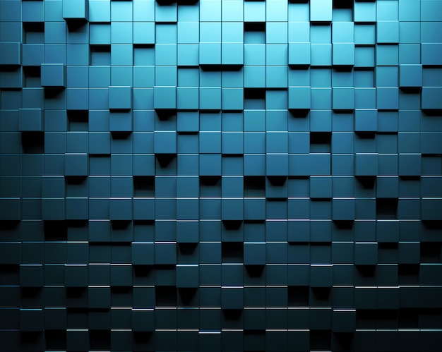 Foto parede azul abstrata do fundo com teste padrão cúbico paramétrico.