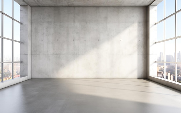 Foto parede branca em branco em escritório de concreto com vento forte