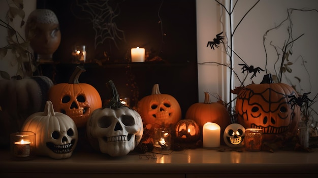 parede cheia de decoração de acessórios de Halloween