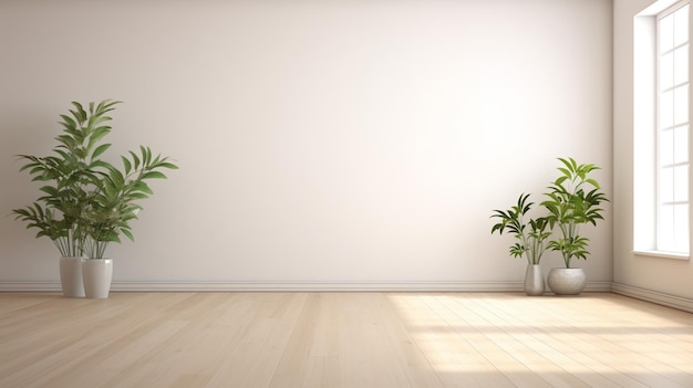 Parede clássica branca fundo parquet marrom chão detalhe de móveis de casa moldura e vaso de planta