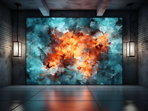Foto parede de arte abstrata com projeções de luz artísticas com uma ilustração calma de fundo de tendência abstrata.