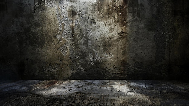 Foto parede de concreto grunge escura com chão de madeira perfeito para um filme de terror ou thriller