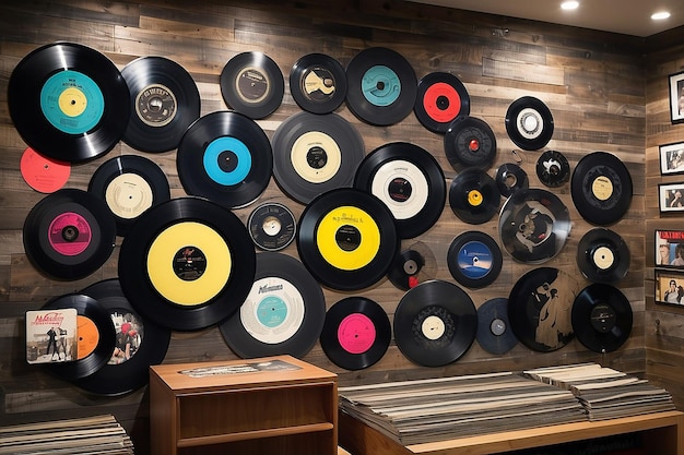 Foto parede de discos de vinil vintage