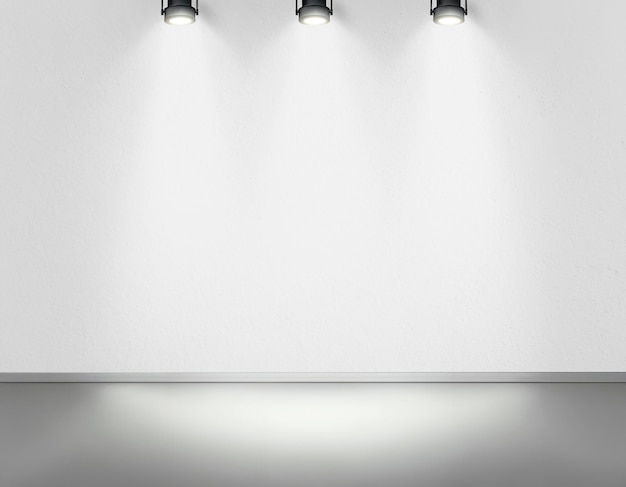 Parede de galeria branca vazia com holofotes