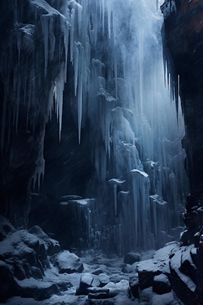 Foto parede de gelo azul com gelo e rochas acidentadas