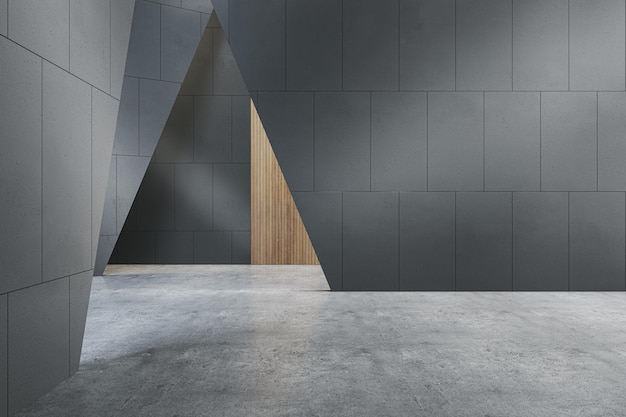 Parede de ladrilhos de concreto escuro moderno em design de interiores simples e conceito de minimalismo 3D Rendering