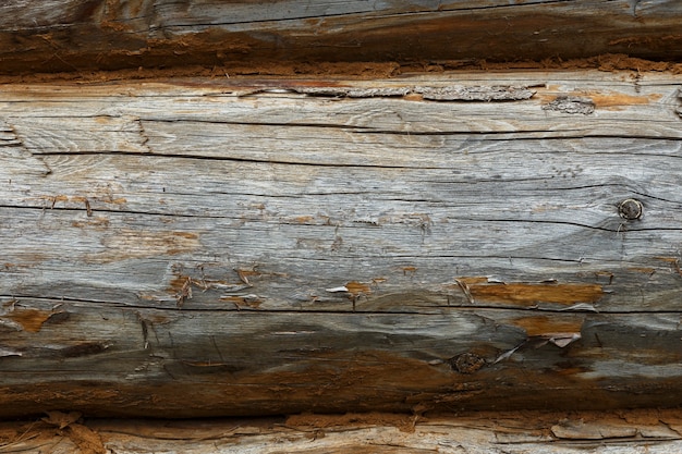 Parede de madeira de toras. Textura e fundo de toras de madeira.