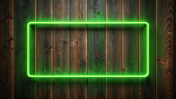 Foto parede de madeira escura com fundo verde neon e forma retangular com bandeira horizontal