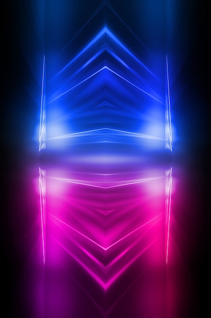 Parede de néon escuro azul abstrato com linhas e focos, luz de néon azul, visão noturna. Parede futurista moderna, palco vazio com luzes.