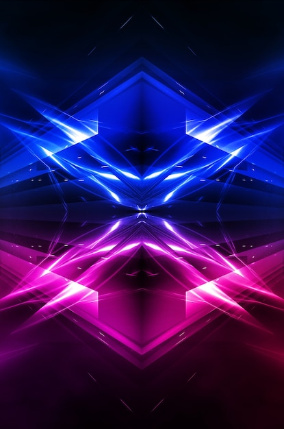 Parede de néon escuro azul abstrato com linhas e focos, luz de néon azul, visão noturna. Parede futurista moderna, palco vazio com luzes.