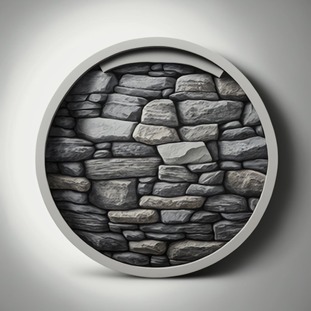 parede de pedra arafada em uma moldura redonda com uma sombra generativa ai