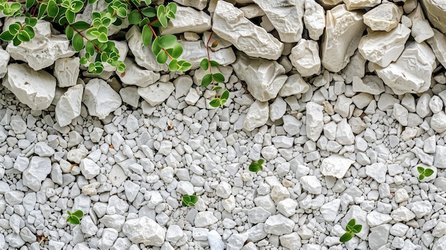 Parede de pedra branca com planta verde sobre ela Fundo e textura