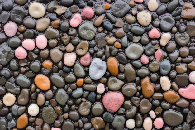 Foto parede de pedra de seixos com gotas de chuva
