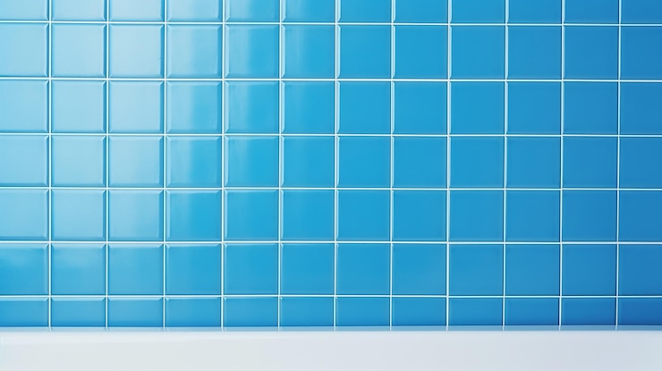 Foto parede de telhas azuis fundo xadrez textura do chão da casa de banho