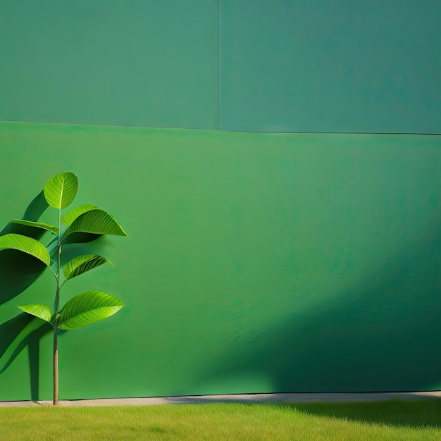 Parede de textura de cimento verde com sombra cinza de planta de folhas Fundo abstrato de verão