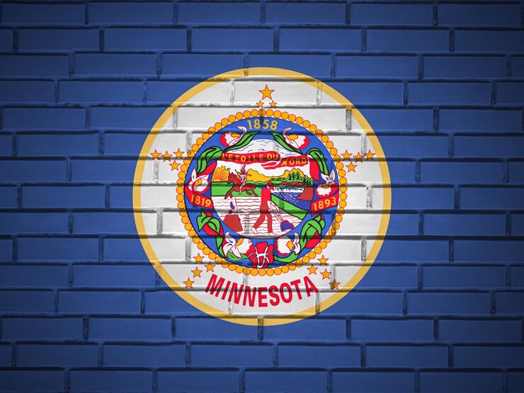 Foto parede de tijolos bandeira do estado de minnesota