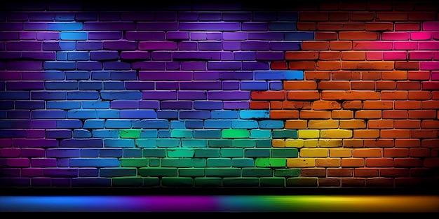 Parede de tijolos de cor arco-íris larga Fundo de alvenaria Modelo de parede Generative Ai LGBT cores da bandeira