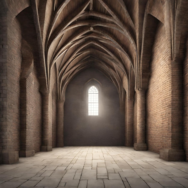 Foto parede de tijolos do teto da catedral de piso vazio