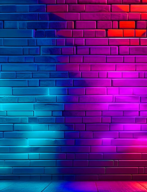 Parede de tijolos em cores de néon imagem de renderização 3D Tecnologia fundo futurista