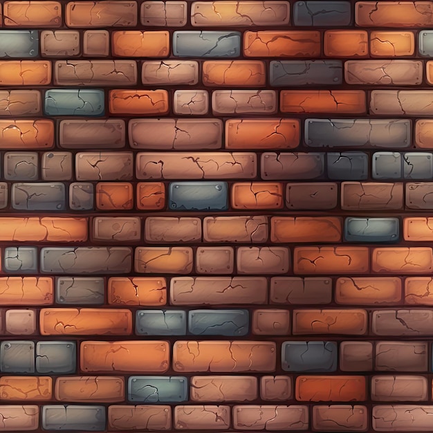 Parede de tijolos fundo texturizado em estilo de desenho animado ai imagem gerada parede de pedra de tijolos superfície de tijolos decoração interior blocos vermelhos e laranjas construção ai ilustração