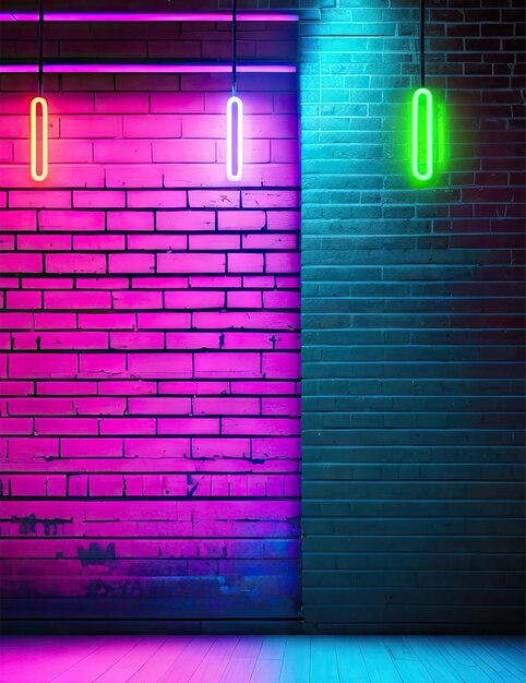 Parede de tijolos neon como pano de fundo